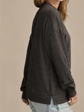 Lucky Brand Dark Charcoal Ribbed Crewneck Sweater